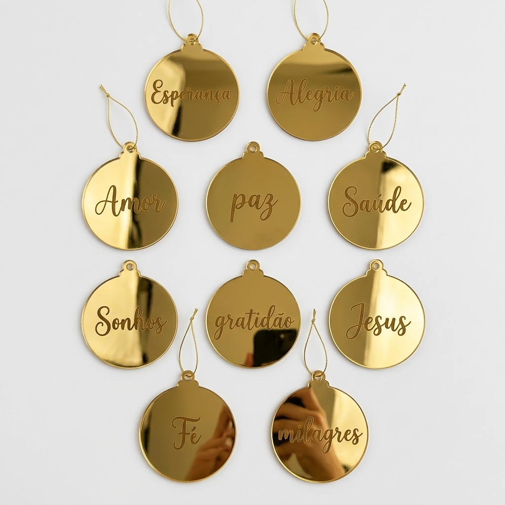 Kit 10 Bolas Natalinas Espelhadas Com Palavras Decorativas